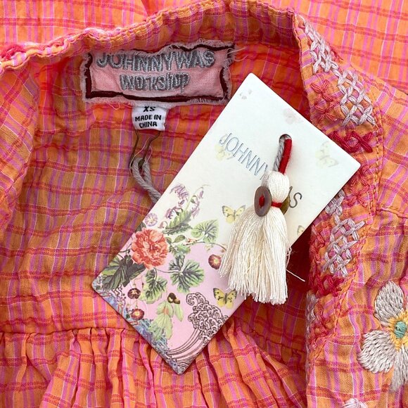 Johnny Was Workshop Olinda Puff Sleeve Effortless Blouse Embr Florals XS NWT - Picture 10 of 12